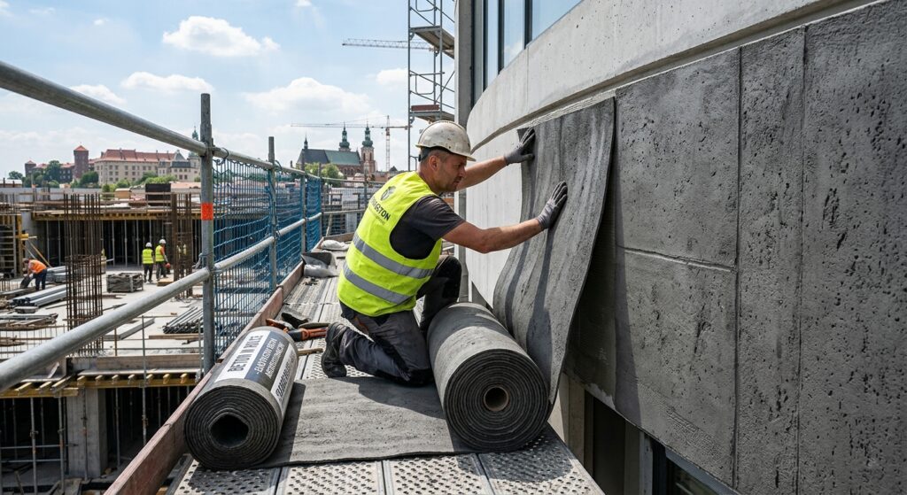 Pracownik montujący beton architektoniczny